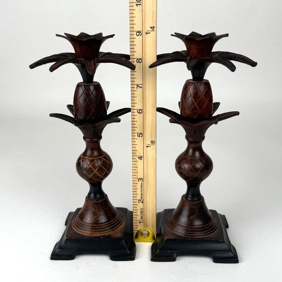 Metal Pineapple Candle Stick Holders Decor Made In India Set of 2 Brown - Picture 5 of 6
